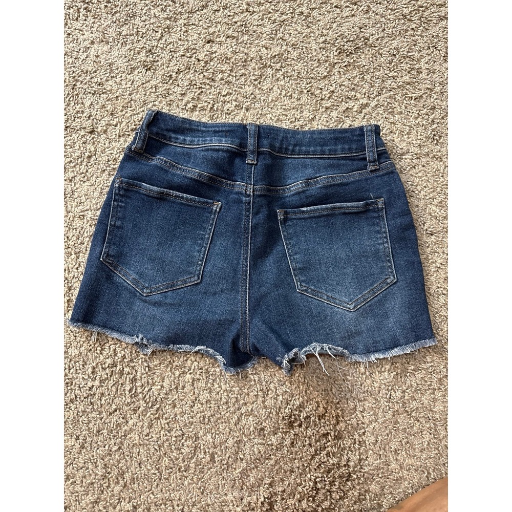 SO Super High Rise Curvy Shortie Distressed Denim Jean Shorts Dark Wash 7/28W